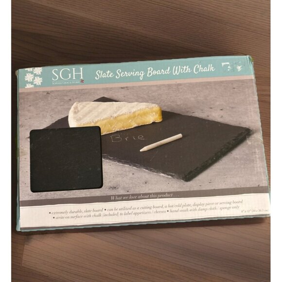 Slate Serving Board With Chalk‎ 12"x8" Sophia Grace Home Cheese Platter - Picture 1 of 5